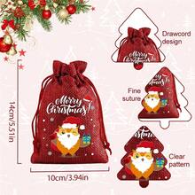 CARRIECUR Christmas Burlap Drawstring Bags, 12 Designs Cute Santa & Snowman Print Gift Bags For Christmas Party, Holiday Gift Wrapping, Classroom Activities & Party Supplies - View 5
