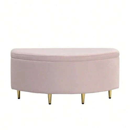 Upholstered Bench With Storage, Upholstered Bench With Velvet Storage Box, Footstool With Metal Legs, Suitable For Hallway, Living Room, Bedroom, 90 X 40 X 42 Cm - 粉色 - 查看 1