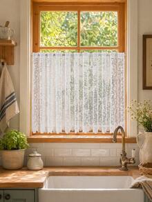 1pc Fresh Pastoral Style Small Flower Lace Cafe Curtain, Suitable For Kitchen Cabinet, Bay Window, Door Curtain Divider, Home Decor - White - View 4