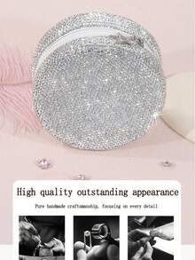 1pc High-Value Sparkling Artificial Rhinestone Jewelry Storage Box, Makeup, Ring, Bracelet, Earring Organizer, Travel Portable Jewelry Box, Gift - Silver - View 6