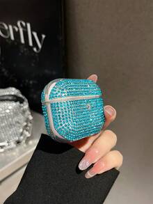 1pc High-End Luxurious Bling Bling Rhinestone Earphone Protective Case, Girly Full Rhinestone Design, Anti-Drop Anti-Loss, Suitable For AirPods Series Bluetooth Earphone Protective Shell - Blue - View 4