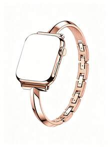 1條奢華玫瑰金H型金屬鏈條錶帶，女款細緻手鍊風格錶帶，適用於Apple Watch 38/40/41/42/44/45/46/49mm，適用於Series 11/10/9/8/7/SE/6/5/4/2/1 - 玫瑰金 - 查看 5