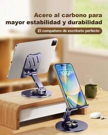 GAMAXIMA Soporte para Celular, Universal Escritorio Soporte Ajustable, Portátil Soporte Celular Plegable Giratorio de 360 °   Multiángulo con Base de Metal Antideslizante, para,, Púrpura - Morado - Ver 3