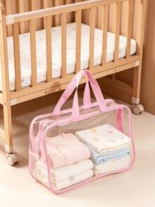 Transparent PVC Baby Storage Bag, Waterproof Portable Diaper Storage Bag With Pink Trim, Multi-Functional Parenting Tote Bag, Suitable For Diapers, Toys And Baby Toiletries - Storage - View 3