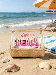 防水大容量便攜式化妝包 透明草編海灘化妝包 "Life's A Beach" 印花防水PVC盥洗包 旅行收納包 海灘必備包 透明盥洗包 可存放防曬霜、零食、比基尼和海灘必需品 適合女性度假、泳池派對、夏季海灘、日常使用 收納包 輕便化妝包 適合海灘旅行、潛水、夏季度假、旅行、日常使用 適合伴娘、單身女郎派對禮物、返校季、夏季度假 理想之選 - 彩色 - 查看 10