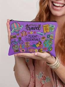 A Fashionable Cosmetic Travel Bag With Makeup Pattern Design - Lightweight Foldable Zipper Bag, Suitable For Cosmetics, Toiletries And Pens - Easy To Wipe Clean, Ideal Gift For Women And Makeup Enthusiasts - Multicolor - View 4