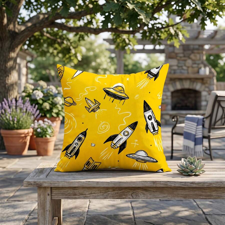 Dekoratives Kissenbezug-Set, enthält 2 bedruckte Kissenbezüge 16x16 Zoll, geeignet für Wohnzimmer und Außenbereich, quadratische Kissenbezüge aus Polyesterfaser mit Floral-Muster im Landhausstil, doppelseitiger Druck, Kissenfüllungen nicht enthalten - Gelb 5983 - Übersicht 1