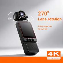 4K Wifi Digital Camera, DV Camera, 180° Rotating Lens, With Flash, 1080P Ultra HD, Motion Stabilization, One-Click Recording/Video Capture, Wifi Phone Connection, Equipped With 64Gb SD Card And 1000mAh Battery - View 7
