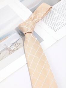 1 pieza Corbata de estilo minimalista con patrón de cuadros & rayas para hombres, adecuada para fiestas, desplazamientos, uso diario, viajes, vacaciones, playa, uso al aire libre - Multicolor - Ver 3