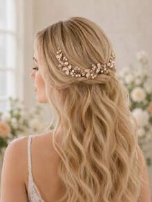 KOVLYNE 1Pc Elegant Pearl & Crystal Bridal Hair Vine Comb, Floral Wedding Hair Accessories For Women - Multicolor - View 1