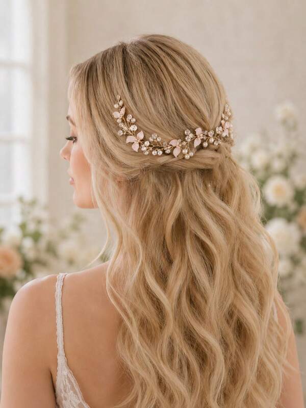 KOVLYNE 1Pc Elegant Pearl & Crystal Bridal Hair Vine Comb, Floral Wedding Hair Accessories For Women