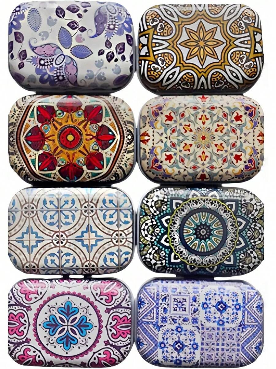 Caja de almacenamiento de 8 piezas para minicarquería de flores, caja de almacenamiento decorativa, pequeñas latas de metal con tapas con bisagras, caja portátil, kit de almacenamiento - Girasol - Ver 1