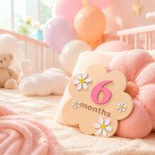 1-12 Months Wooden Flower Monthly Milestone Cards Baby Growth Record Photo Atmosphere Props ,Newborn Memorial Photo Prop, Double-Sided Mileage - Calendar Poster - View 3