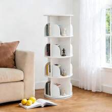 Bibliothèque rotative à 4 niveaux, blanche, étagère rotative pratique pour livres, jouets, salon et bureau à domicile, élégante et peu encombrante, facile à assembler, parfaite pour les chambres d'enfants et les petits espaces, comprend un coffre de rangement, qualité premium, disponible immédiatement - Blanc - Voir 8