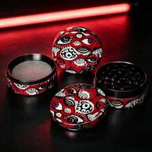 1件 50MM 深色塗鴉紅眼印花 4層研磨器，鋅合金草本研磨器附篩網，個性化街頭風便攜研磨工具 - 查看 4