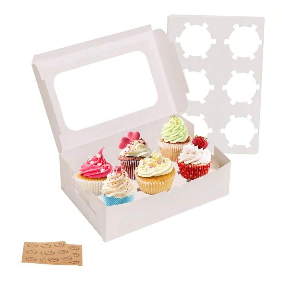 6pcs/1pc Cupcake Boxes,9.4x6.1x3.14 Inches 6 Count Cupcake Box,White Cupcake Containers With Clear Window And Six Treat Holder,Pastry And Cookie Boxes,Bakery Boxes - 6 Pills - View 1