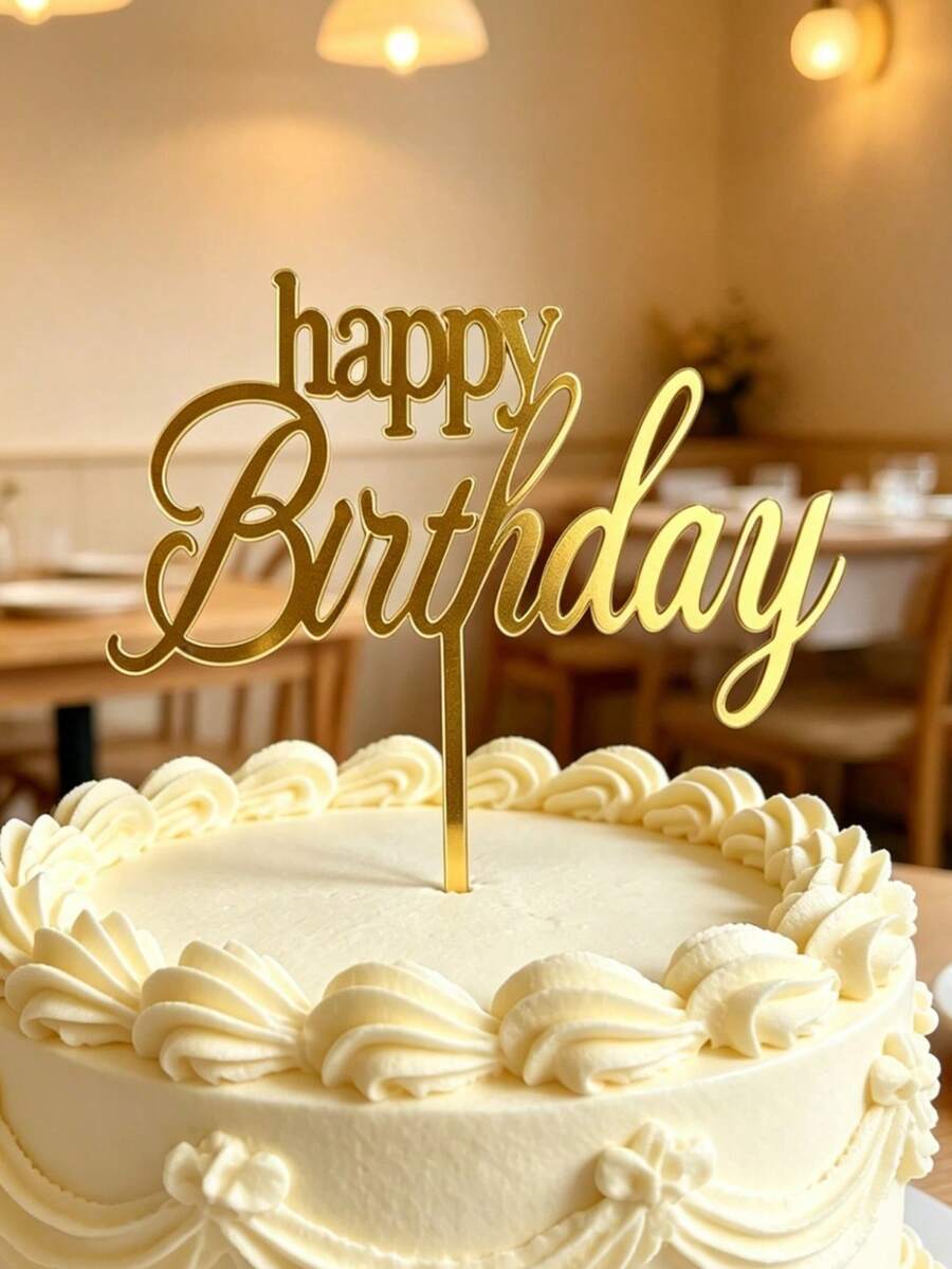 3入組 Happy Birthday PMMA 蛋糕插牌,金色手寫體字母蛋糕插飾,生日蛋糕裝飾與烘焙配件 - A - 查看 1