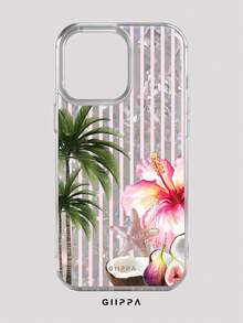 GIIPPA 1pc Shell Pattern Bottom With Pink Stripes And Tropical Fruit Floral Design, Phone 17 Pro Max Phone Case, Compatible With Phone 16 Pro Max, 15 Pro Max, 14 Pro Max, Korean Style High-End Fashion Fun Phone Case, Compatible With 11/12/13/14/15/16 Pro Max Plus, Elegant Design Suitable For Men And Women, Perfect Gift For Girlfriend On Christmas, Valentine's Day, Easter, Wedding Season And Birthday! - Multicolor - View 6