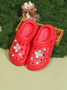 HOEASE Girls Clogs, Garden Shoes, Comfortable Lightweight Hollow Out Sandals, Spring And Summer Flower Design - Red - View 4