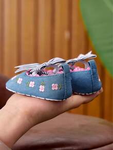 1 Pair Infant Girl Shoes, Soft And Comfortable, Casual Princess Style, Cute Fresh Fabric Shoes, Suitable For Spring, Summer, Autumn - Blue - View 5