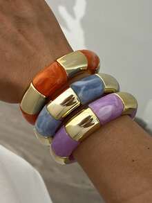 3/1pc Vintage Minimalist Casual Style Women's Round Acrylic And CCB Material Multicolor Ring Bracelet Set, Suitable For Women's Daily Wear, Stackable, Perfect Choice For Holiday Gift - Multicolor - View 6