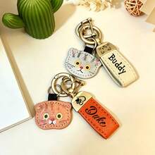 Personalized Leather Cat Keychain With Custom Name, Cute Cat Bag Charm For Cat Lovers - Multicolor - View 4