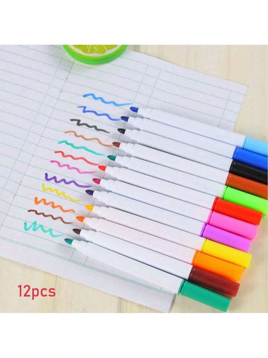 12 Colors/1 Pack Whiteboard/Blackboard Colorful Writing, Drawing, Painting Pens, Erasable Without Traces (Wet Wipe), For Children And Students, Writing, Doodling, Painting, Water-Based Markers - Sets - View 1