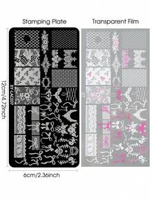 Lace Bow Nail Art Stamping Plate, Vintage Floral Mesh Ribbon Bow Lace Pattern Nail Art Template Stamping Plate, DIY Nail Printing Tool Mold, Suitable For Nail Salons And Home Nail Design Decoration - Silver - View 7