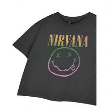 Nirvana Womens/Ladies Rainbow Logo Crop T-Shirt - Charcoal - View 3