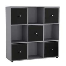 9 Cube Storage Unit With Fabric Drawers, Wooden Shelf For Home Organisation - 灰色單元 - 查看 1