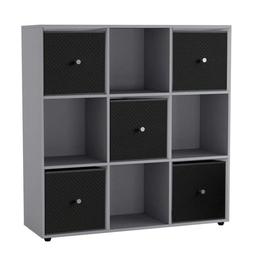 9 Cube Storage Unit With Fabric Drawers, Wooden Shelf For Home Organisation - 灰色單元 - 查看 1