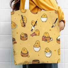 1pc Cute Japanese Cartoon Design Women's Handbag, Featuring Egg Character And Food Theme, Equipped With Sturdy Shoulder Strap, Durable Unlined Shopping Bag, Anti-Color Difference, Perfect For Shopping And Gifting - Multicolor - View 5
