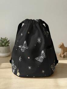 1pc Drawstring Backpack, Multi-Scenario Universal, Extra Large Capacity, Ultra-Lightweight & Portable, Durable, High Aesthetic, Foldable Storage Bag, Flower, Butterfly, Soccer Pattern Drawstring Fitness Sports Backpack, Dust-Proof Storage, Suitable For Outdoor Travel, Fitness, Daily Commute And School Use - Multicolor - View 8