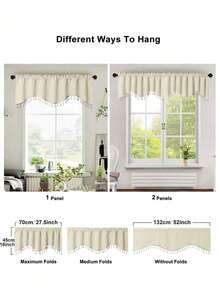1pc Bohemian Apricot European Style Tassel Curtain, Faux Linen Texture, Thickened Fabric, 3D Drape, Rod Pocket Top, Soft Texture, Light Filtering, Washable, Pastoral Vintage Home Window Decor, Suitable For Bedroom, Living Room, Dining Room, Kitchen, Cafe, Cabinet - Apricot - View 7