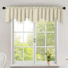 1pc Bohemian Apricot European Style Tassel Curtain, Faux Linen Texture, Thickened Fabric, 3D Drape, Rod Pocket Top, Soft Texture, Light Filtering, Washable, Pastoral Vintage Home Window Decor, Suitable For Bedroom, Living Room, Dining Room, Kitchen, Cafe, Cabinet - Apricot - View 5