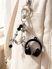 1pc Cute Creative Earphone Bead Chain Keychain Phone Strap Pendant Backpack Hanging Decoration Accessory, Ideal Gift For Friends/Besties/Family - Multicolor - View 1
