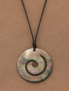 SUPBORA 1pc Fashionable Natural Shell Spiral Swirl Pendant On Wax Rope Necklace Suitable For Women Girls Jewelry Gift - Multicolor - View 2