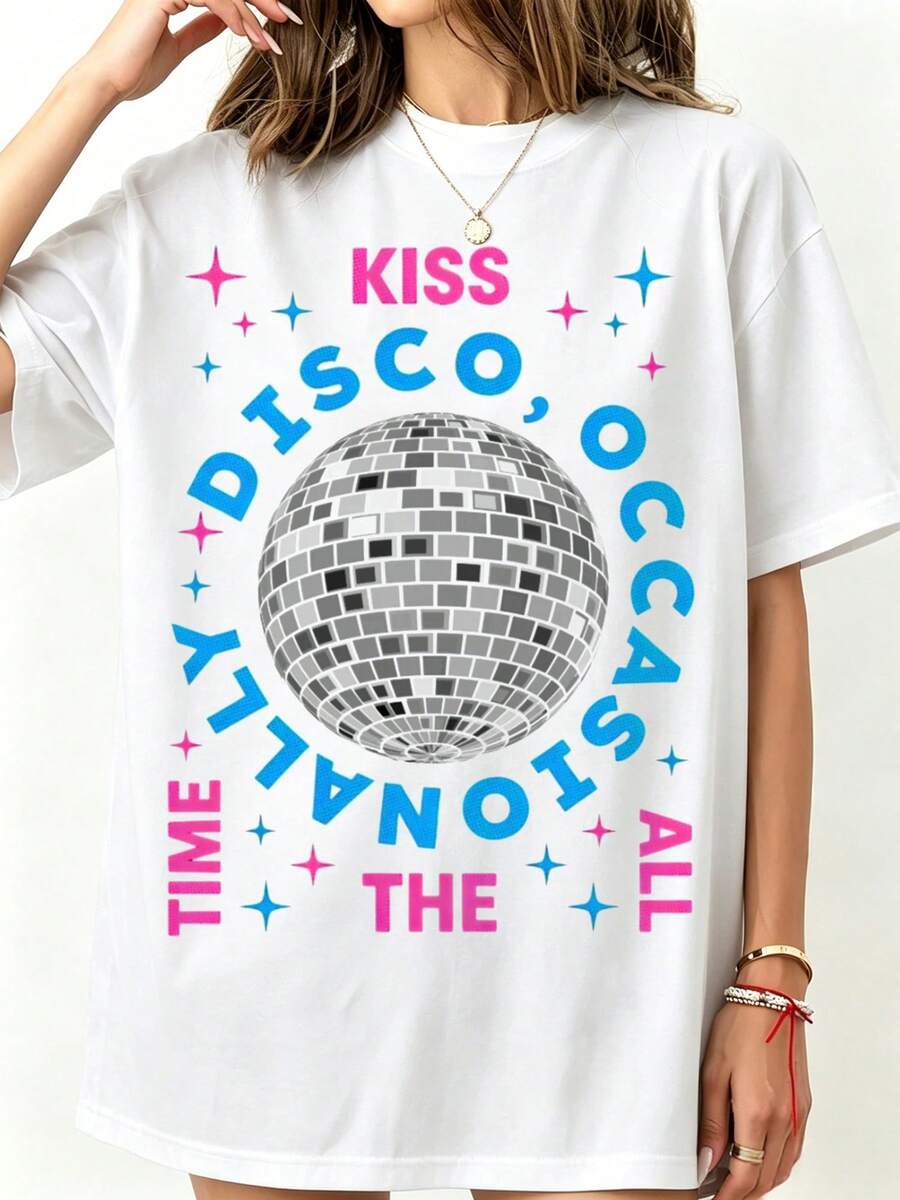 Harrys Styless UK Tour 2026 T-Shirt Kiss All The Time Disco Occasionally Music Top Crew-Neck Printed Men's Fashion Short-Sleeved Sports T-Shirt, - White - View 1