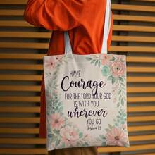 1pc Women's Vintage Christian Tote Bag, Suitable For Women's Fashion And Daily Use - Soft Botanical Scripture Quote Design, With Tassel, Adjustable Shoulder Strap, Large Capacity Reusable Bag, Washable, Vintage Style, Suitable For Church And Study - Multicolor - View 6