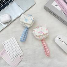 Cute Polka Dot Quilted Earphone Pouch - Check Strap Soft Scratch-Resistant Bag Charm - Cotton-like Blue Polka Dots - View 6