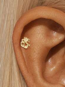 EleRunis 1pc 925 Sterling Silver Ocean Animal Flat Back Labret Earring, Shell Helix/Cartilage/Conch Spiral Piercing Stud, Punk Style Delicate Jewelry, Suitable For Daily Wear And Party - Gold - View 14