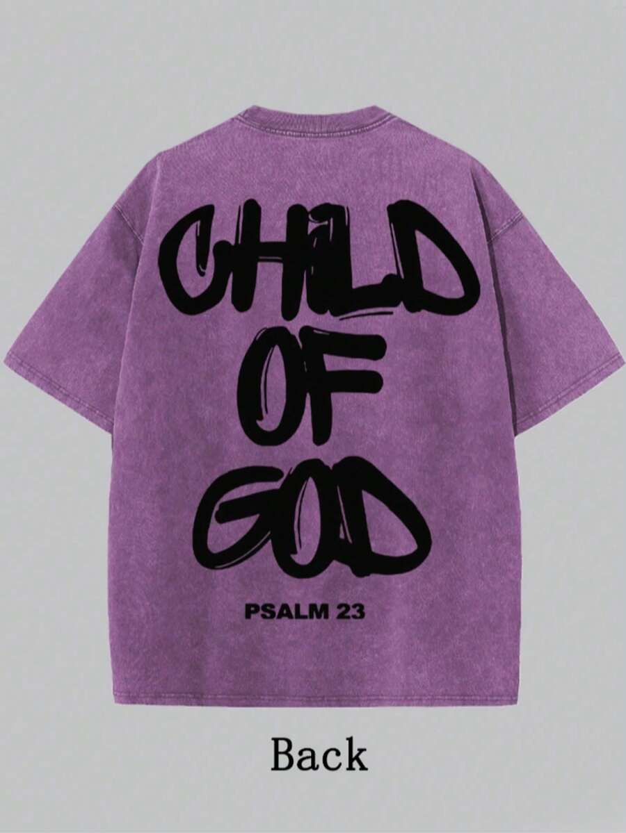 'Son Of God' Print T-Shirts For Men And Women, 100% Washed Cotton, Cotton T-Shirt, Gift Idea, Y2K Clothing, Funny Print T-Shirt For Unisex, Streetwear - 紫色 - 查看 1