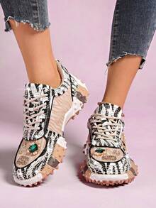 2026 Spring Women's Rhinestone Sneakers, Breathable Water Diamond Casual Outdoor Flat Shoes, Fashion Versatile Platform Party Shoes - Multicolor - View 5