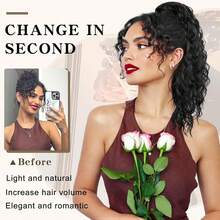 Ponytail Extension,Curly Drawstring Ponytail Extension For Natural Black Curly Clip In Hair Extensions 18 Inch Synthetic Hairpiece For Daily Party, 1B - Black - View 5