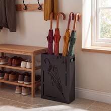 COSTWAY Metal Umbrella Stand, Rectangular Umbrella Holder Rack With Removable Drip Tray And 4 Hanging Hooks, Heavy-Duty Umbrella Stand Rack With Cutout Design For Home Office, Entryway And Hallway, Black - 1PC - View 1