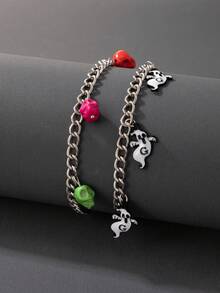 1pc/Punk Style Resin Halloween Skull Pendant Bracelet Suitable For Women's Daily Party Jewelry Gift - 20410-silver - View 5