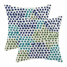 Navy Blue Teal G Reen Polka Dot Pillow Covers 18x18 Inch Set Of 2 Boho Outdoor Decor Throw Pillows For Couch Modern Design Watercolor Aesthetic Decorative Cushion Cases For Home Decorations - 海軍藍青色G背波點18吋x18吋(2件裝) - 查看 1
