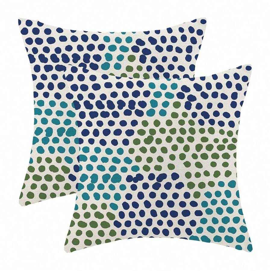 Navy Blue Teal G Reen Polka Dot Pillow Covers 18x18 Inch Set Of 2 Boho Outdoor Decor Throw Pillows For Couch Modern Design Watercolor Aesthetic Decorative Cushion Cases For Home Decorations - 海軍藍青色G背波點18吋x18吋(2件裝) - 查看 1
