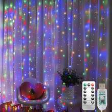 臥室窗簾燈 300 LED/600 LED 掛式串燈，戶外/室內聖誕仙女窗簾燈，適用於宿舍、牆面、背景、窗戶、婚禮、派對、生日裝飾，8 種模式控制，USB 供電 - 串燈 - 查看 9