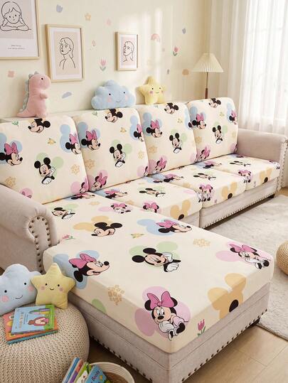  1pc Disney Printed Sofa Cushion Cover, High Elasticity Dust-Proof Washable Sofa Cover, Suitable For All Seasons And Multiple Occasions, Cozy Home Decor, Sold Individually